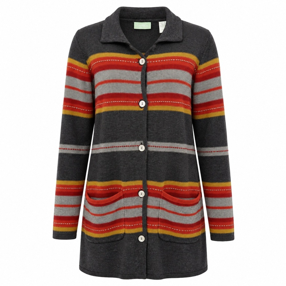 220 Hickory Grandpacore Striped Longline Cardigan Women Large Retro Knit Boho